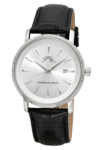 Porsamo Bleu Men's Veritas 2 Genuine Leather Band Watch 1362avel In Black