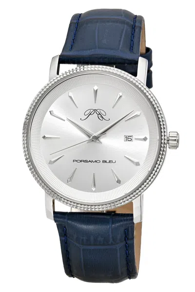 Porsamo Bleu Men's Veritas 2 Genuine Leather Band Watch 1362bvel In Blue