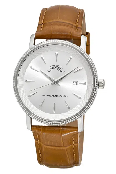 Porsamo Bleu Men's Veritas 2 Genuine Leather Band Watch 1362cvel In Metallic