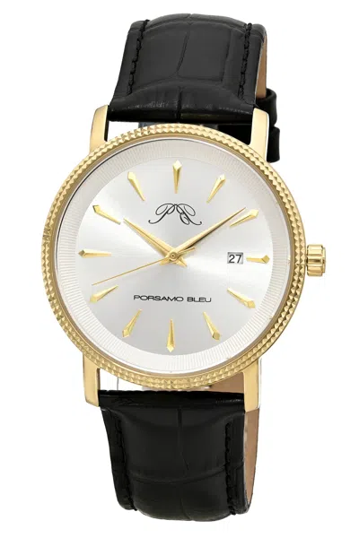 Porsamo Bleu Men's Veritas 2 Genuine Leather Band Watch 1362dvel In Gold