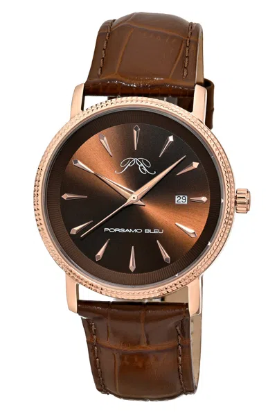 Porsamo Bleu Men's Veritas 2 Genuine Leather Band Watch 1362gvel In Brown