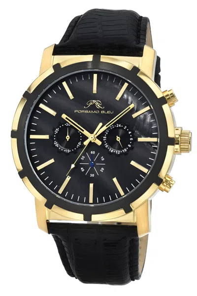 Porsamo Bleu Nyc Chrono Genuine Leather Gold Tone & Black Men's Watch 1281bnyl