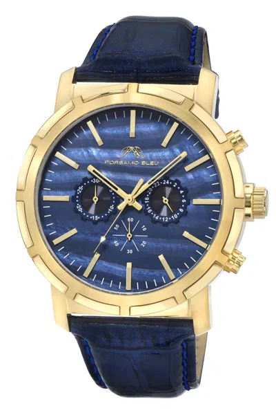 Porsamo Bleu Nyc Chrono Genuine Leather Gold Tone & Blue Men's Watch 1282bnyl