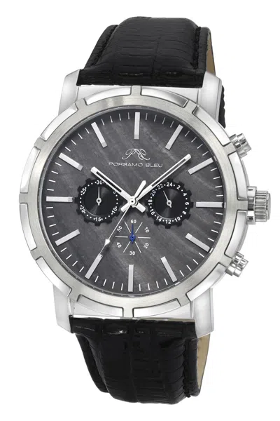 Porsamo Bleu Nyc Chrono Genuine Leather Silver Tone & Black Men's Watch 1281anyl