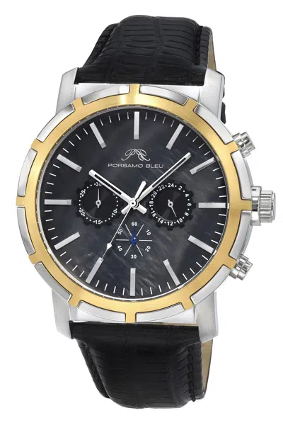 Porsamo Bleu Nyc Chrono Genuine Leather Two Tone & Black Men's Watch 1281dnyl In Gold