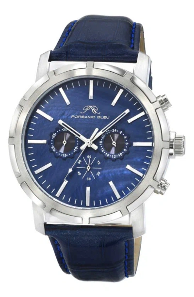 Porsamo Bleu Nyc Chronograph Croc Embossed Leather Strap Watch, 47mm In Blue