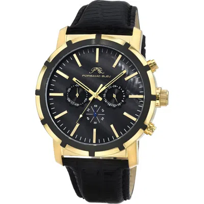 Porsamo Bleu Nyc Chronograph Leather Strap Watch, 38mm In Black
