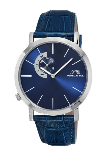 Porsamo Bleu Parker Leather Strap Watch, 42mm In Blue-silver