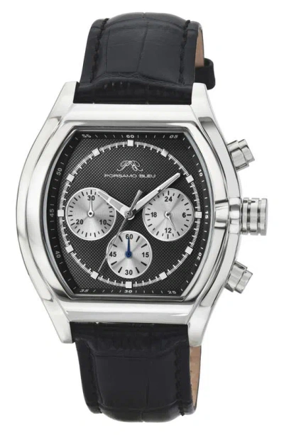 Porsamo Bleu Roman Chronograph Croc Embossed Leather Strap Watch, 42mm In Black