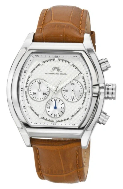 Porsamo Bleu Roman Chronograph Croc Embossed Leather Strap Watch, 42mm In Brown
