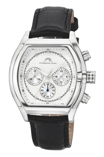 Porsamo Bleu Roman Genuine Leather Silver Tone & Black Men's Watch 1292arol