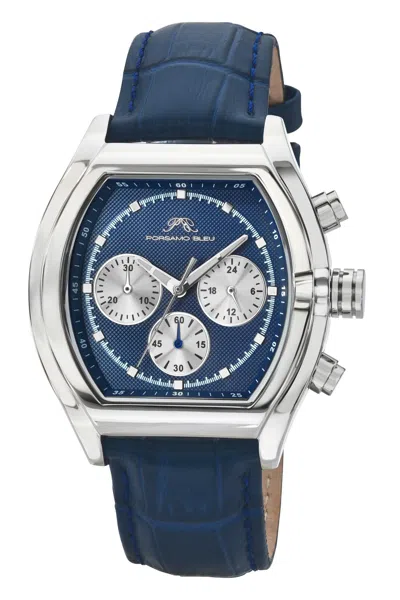 Porsamo Bleu Roman Genuine Leather Silver Tone & Blue Men's Watch 1292erol