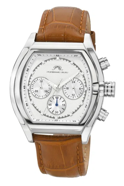 Porsamo Bleu Roman Genuine Leather Silver Tone & Brown Men's Watch 1292crol