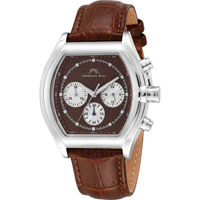 Porsamo Bleu Roman Leather Strap Watch In Brown