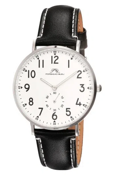 Porsamo Bleu Rowan Leather Strap Watch, 40mm In Black