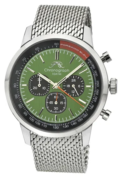 Porsamo Bleu Simon Stainless Steel Chronograph Silver Tone & Black And Green Men's Watch 1322csis In Multi