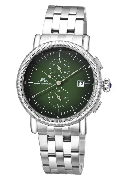 Porsamo Bleu Valor Chronograph Stainless Steel Silver Tone And Green Men's Watch 1381fvas In Multi