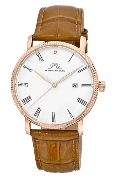Porsamo Bleu Veritas 1 Croc Embossed Leather Strap Watch, 40mm In Rose