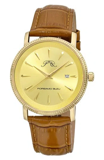 Porsamo Bleu Veritas 2 Croc Embossed Leather Strap Watch, 40mm In Gold