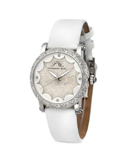 Porsamo Bleu Women's Genevieve 38mm Stainless Steel, Topaz & Leather Strap Watch In Sapphire