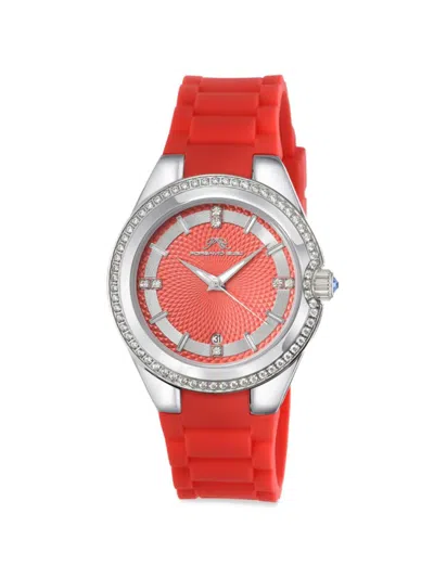 Porsamo Bleu Women's Guilia 37mm Stainless Steel & Silicone Interchangeable Bands Watch In Red