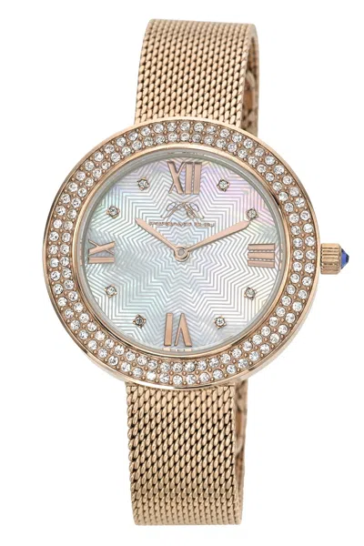 Porsamo Bleu Women's Madeleine Crystal Stainless Steel Rose Tone White Mop Dial Topaz Watch 1511cmas In Multi