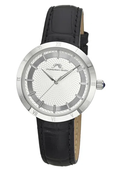 Porsamo Bleu Women's Monroe Genuine Leather Silver Tone And Black Watch 1491amol