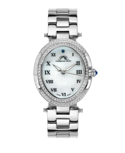 Porsamo Bleu South Sea Oval Crystal Women's Bracelet Watch In Blue / Mop / Mother Of Pearl