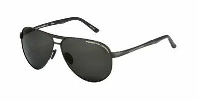 Pre-owned Porsche Design 8649a Sunglasses Black/ Green Mirrored Polarized Lens 62mm In Gray