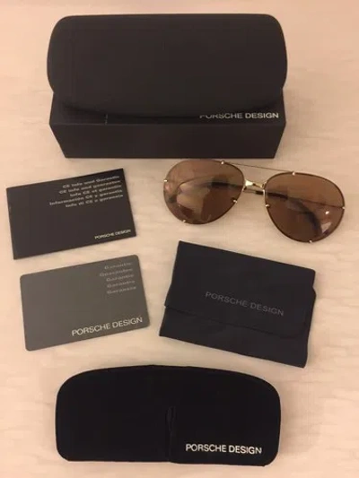 Pre-owned Porsche Design Aviator Sunglasses P 1002b 57mm With Extra Set Of Lenses In Brown & Green