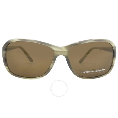 Porsche Design Brown Rectangular Unisex Sunglasses P8558 D 65 In Brown / Olive