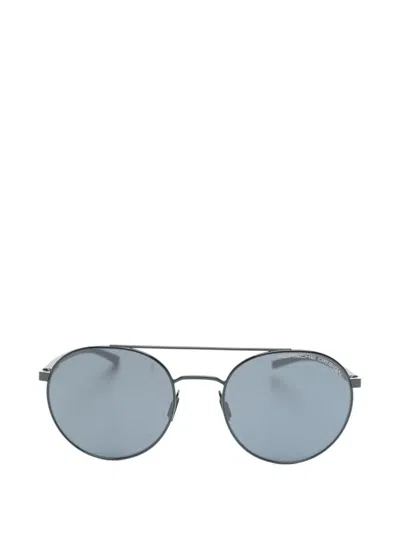 Porsche Design Double-bridge Round-frame Sunglasses In Black