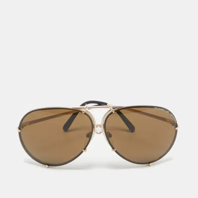 Pre-owned Porsche Design Gold Tone/brown P'8478 Aviator Sunglasses