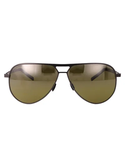 Porsche Design Grey Black Metal Sunglasses In Brown