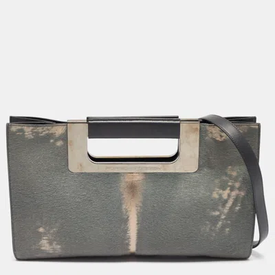 Pre-owned Porsche Design Grey/shimmer Calfhair And Leather Cut Out Frame Handle Bag