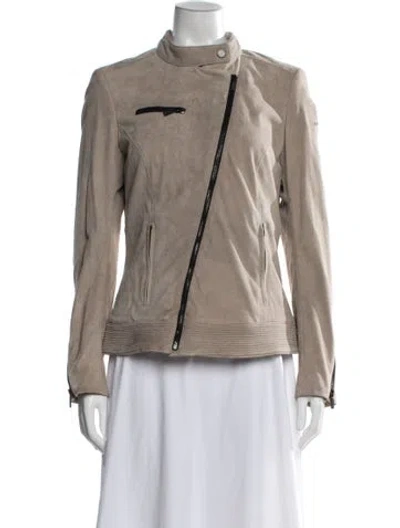 Pre-owned Porsche Design Leather Biker Jacket W/ Tags In Neutral