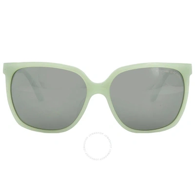 Porsche Design Light Olive/silver Mirror Square Ladies Sunglasses P8589 C 60 In Green / Olive