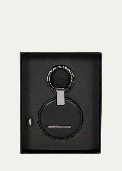Porsche Design Men's Circle Leather Logo Keyring In Black