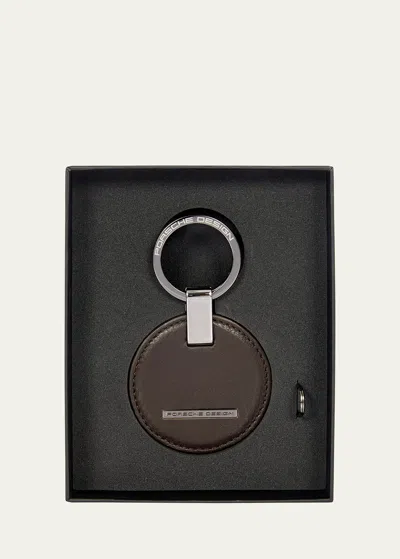Porsche Design Men's Circle Leather Logo Keyring In Dark Brown