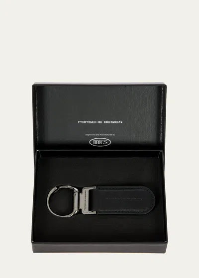 Porsche Design Men's Oval Leather Logo Keyring In Black