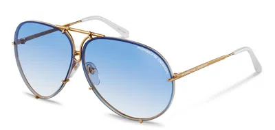 Pre-owned Porsche Design P8478 Iconic Sunglasses W Yellow Gold/blue Gradient +extra Lenses In Blue Gradient V573