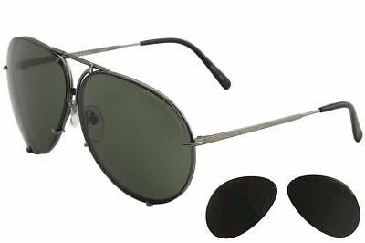 Pre-owned Porsche Design P8478 P'8478 C Matte Gray Pilot Sunglasses 66mm W/extra Lenses In Green