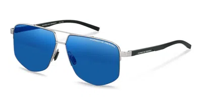 Porsche Design P8943 B195 Men's Sunglasses Silver Size 63 In Blue