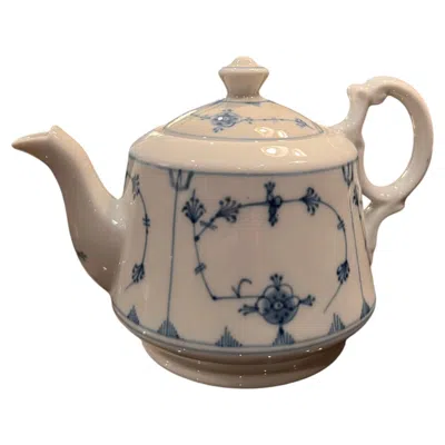 Pre-owned Porsgrund Porselænsfabrik 1910s Antique Porsgrund Porcelain Blue Fluted Coffee / Tea Pot, Norway