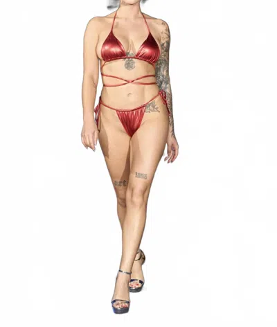Porshia By Porshia Banks Fire Metallic Micro Bikini Top In Red In Brown