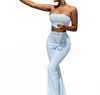 Porshia By Porshia Banks Opulence Strapless Soft-boned Corset And Flare Pants Set In Blue In Blue