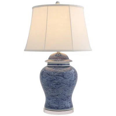 Port 68 Aegean Blue W/ White Porcelain Temple Jar Table Lamp