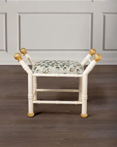 Port 68 Boca Celadon Ocelot-print Bench, White