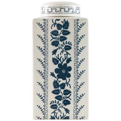 Port 68 Breckenridge Glossy Blue Floral Tea Caddy