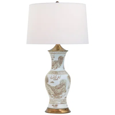 Port 68 Chow Foo Dogs 34" Brown And White Porcelain Vase Table Lamp